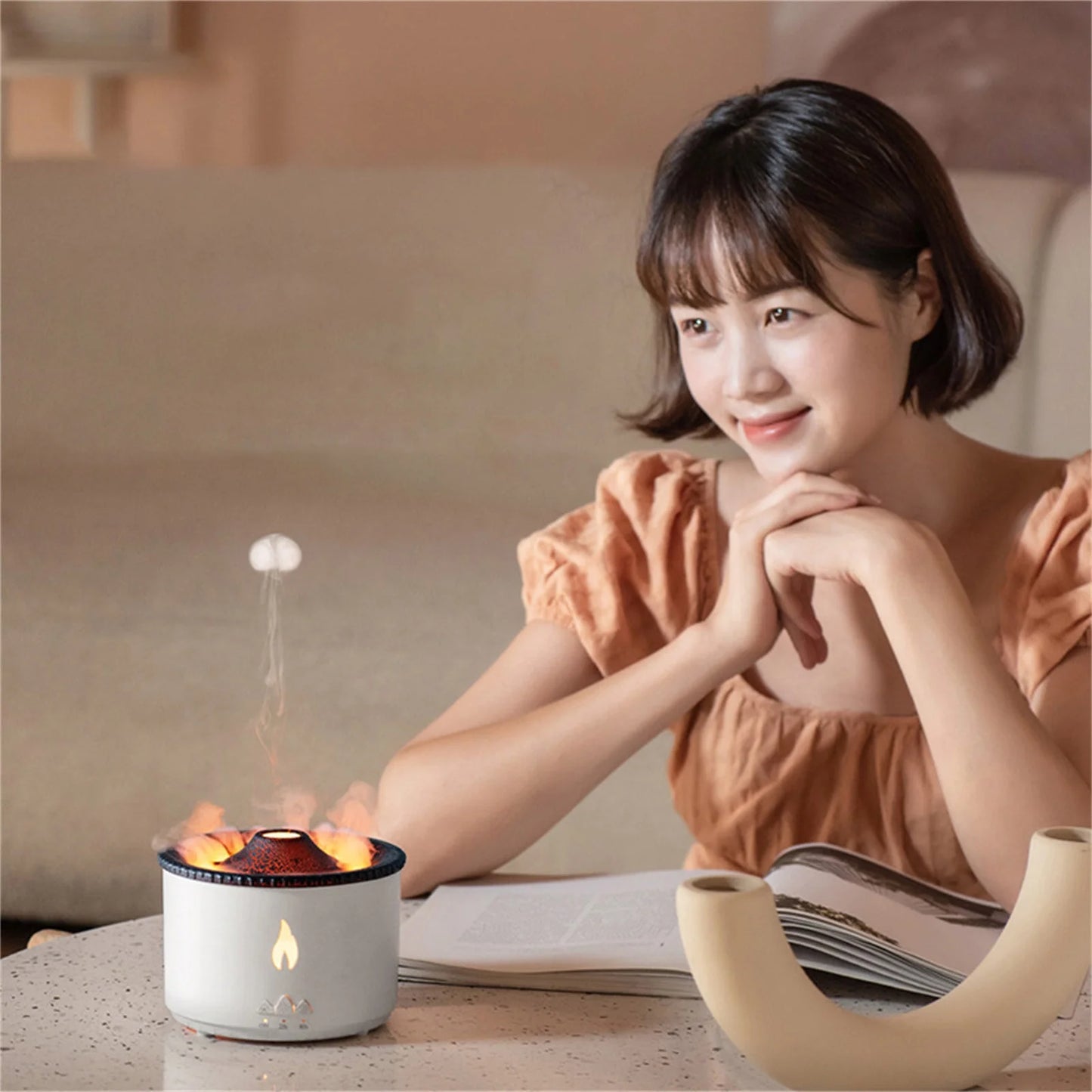 Flame Humidifier Mute Aromatherapy Machine Bedroom Lighting Large Fog Volume Air Diffuser Aromatherapy Machine
