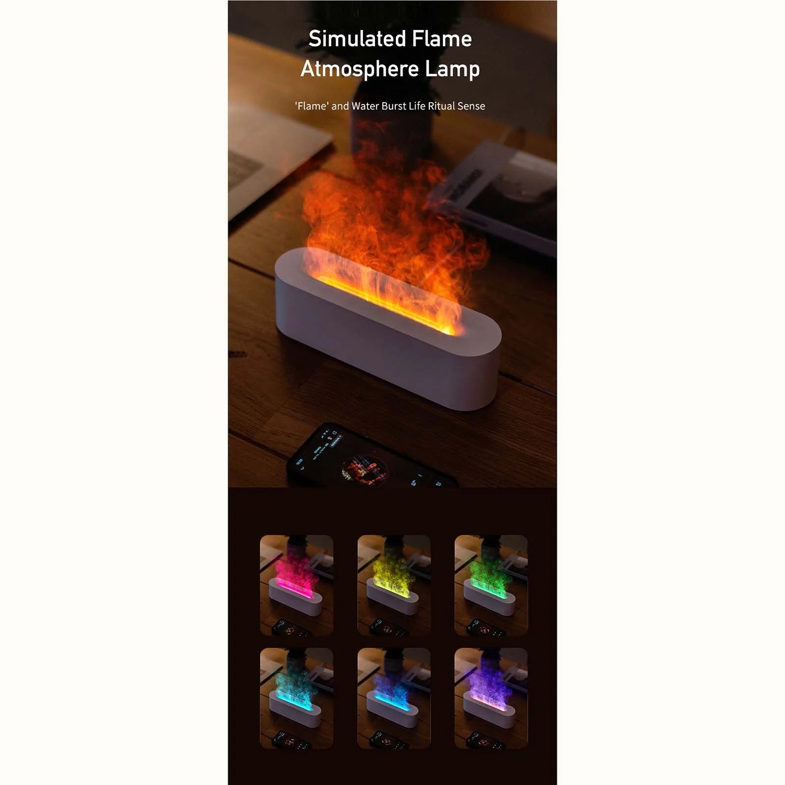 Humidifiers for Bedroom, Desktop Colorful Simulation Flame Diffuser Usb Diffuser Home Office Atmosphere Light Humidifier