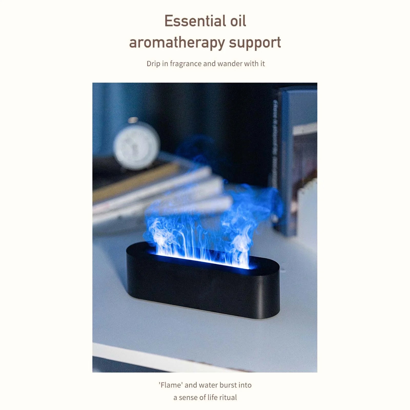 Humidifiers for Bedroom, Desktop Colorful Simulation Flame Diffuser Usb Diffuser Home Office Atmosphere Light Humidifier