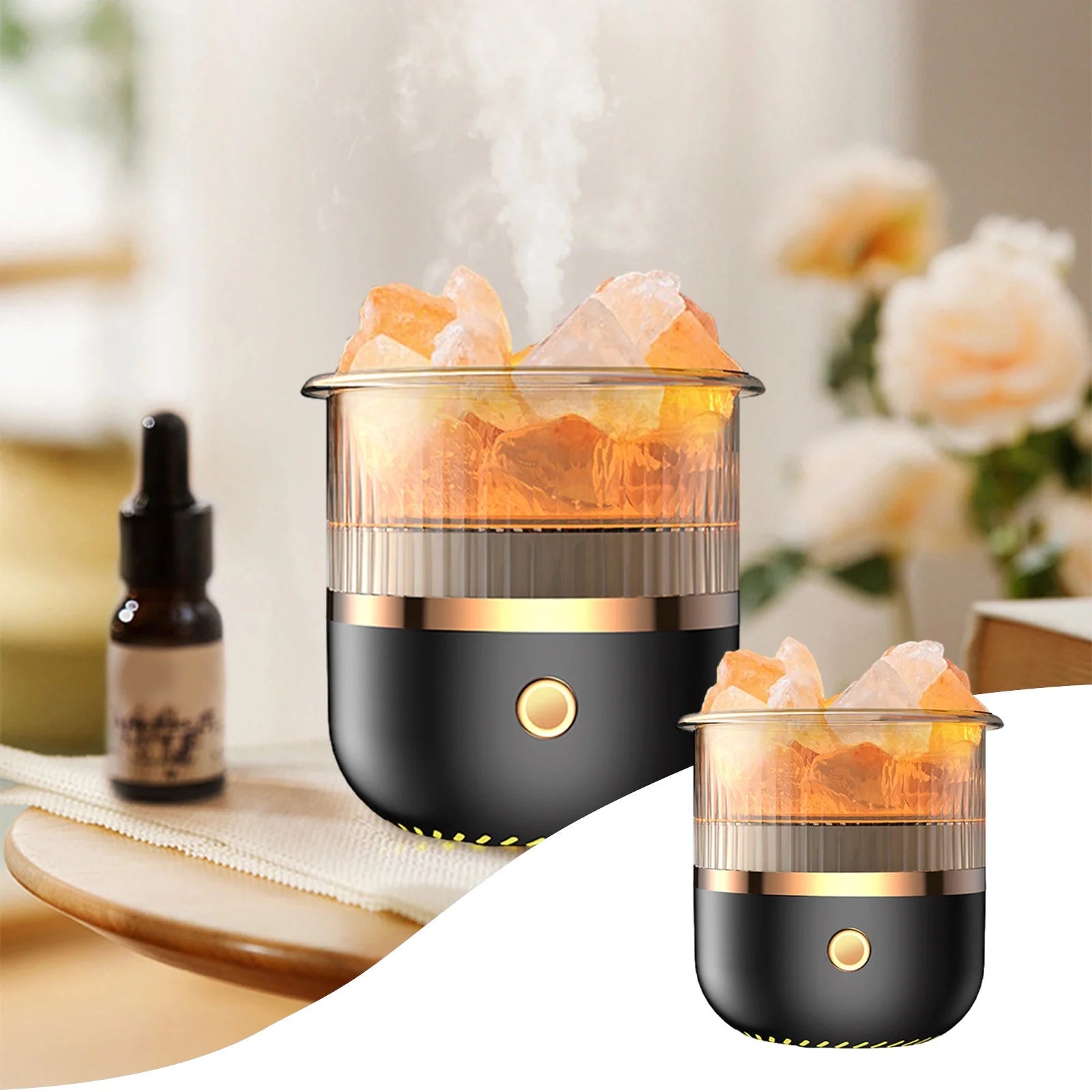 Home Gifts  Crystal Humidifier USB Essential Oil Diffuser with LED Lights Small Portable Humidifier for Home and Office Black
